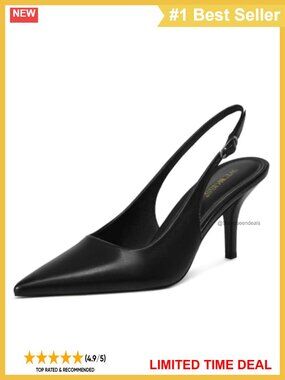 Slingback Pumps Mid Heel Closed Pointed Toe Synthetic Leather Office Heels